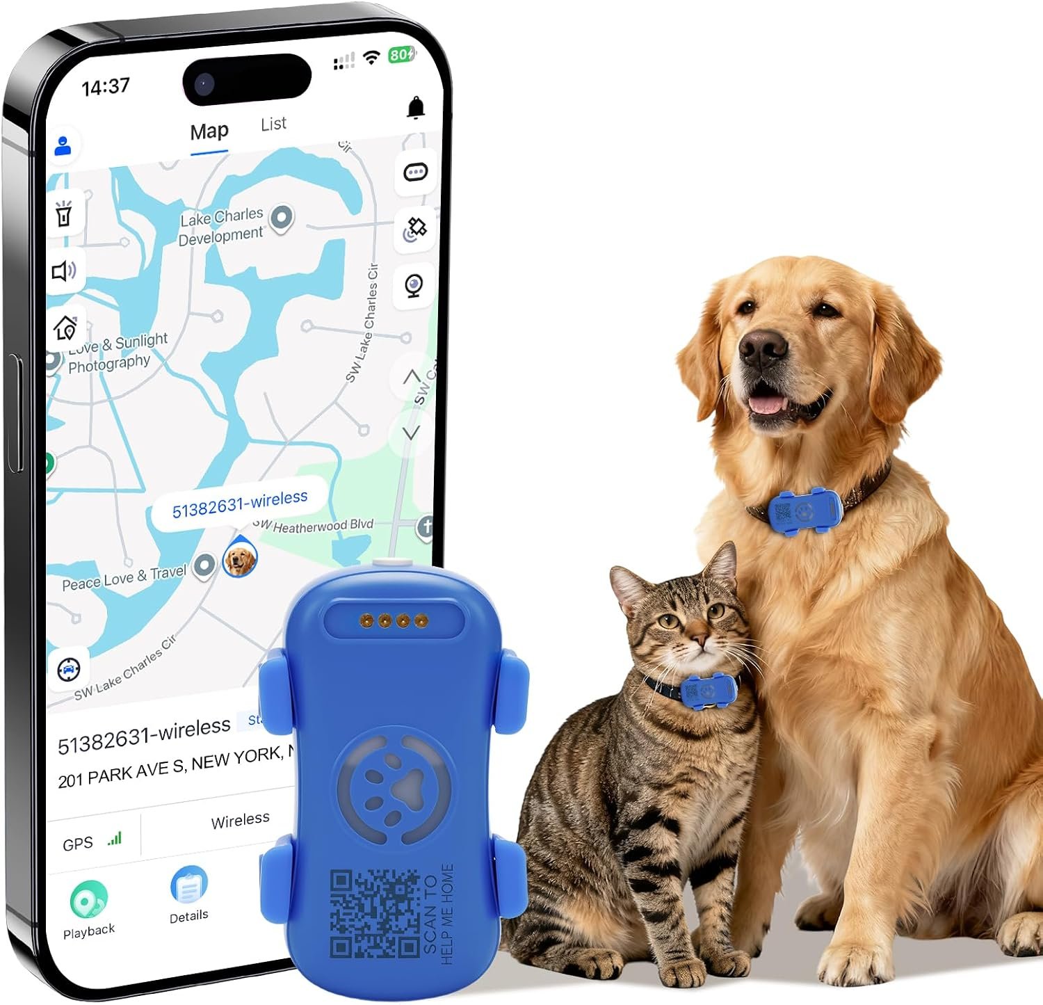 Pet GPS Tracker for Dogs & Cats |Real-Time Location | Subscription Required