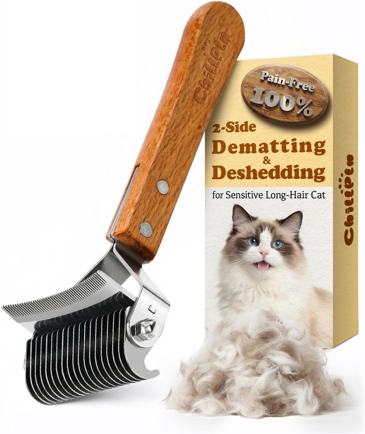2-in-1 Deshedding & Dematting Cat Brush for Long Haired Cats
