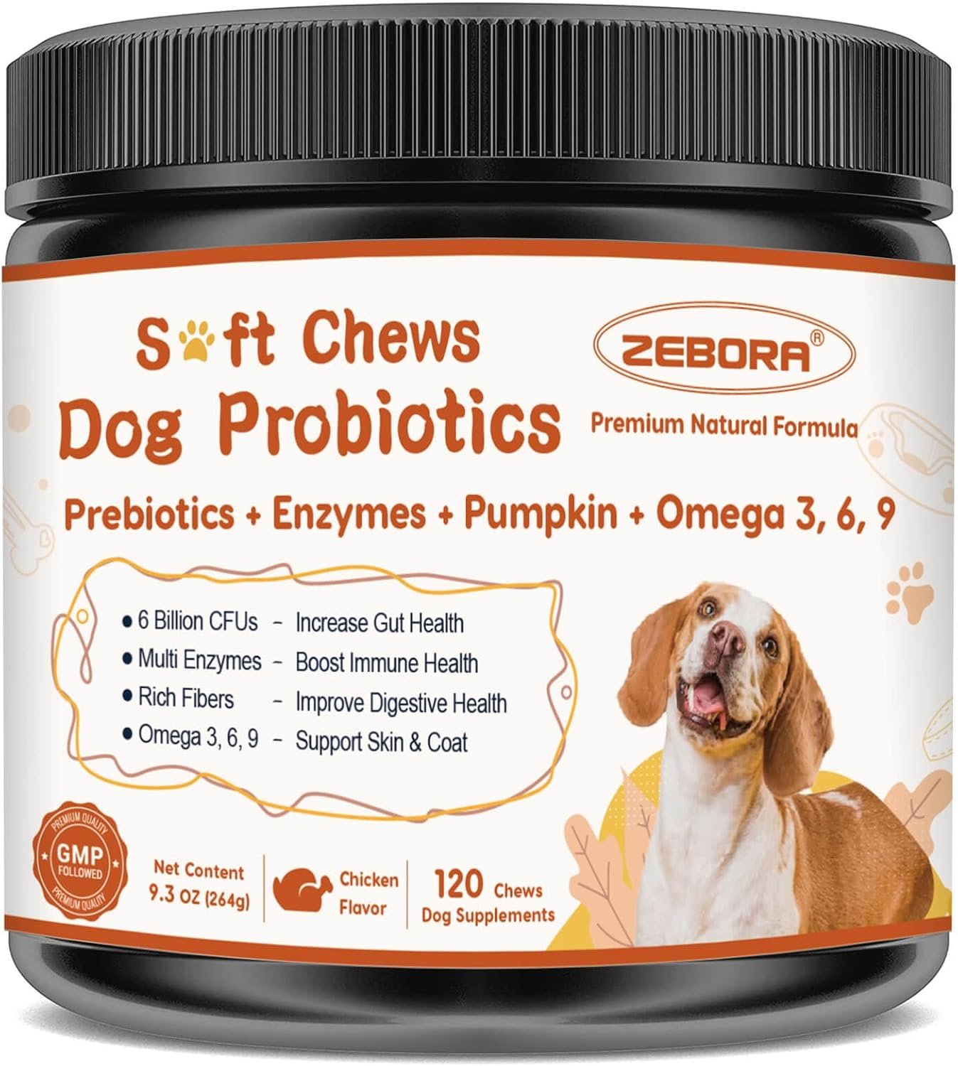 ZEBORA Probiotics for Dogs, Digestive & Itch Relief, 120 Soft Chews