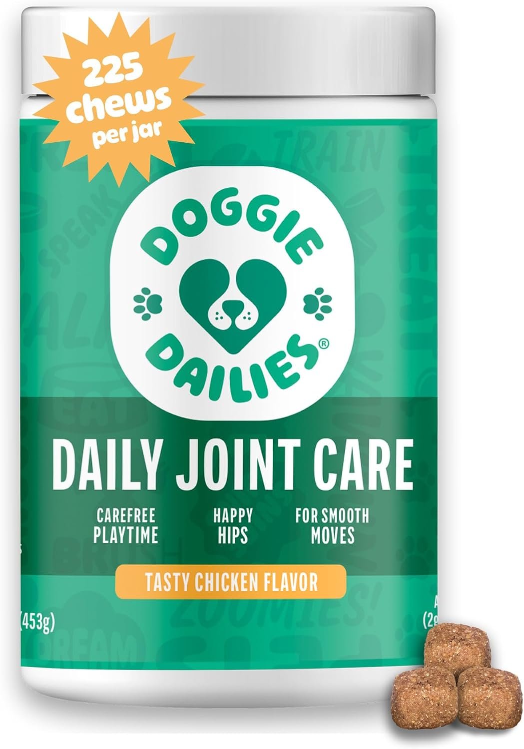 Doggie Dailies Hip & Joint Chews for Dogs, Chicken, All Breeds, 225 Count