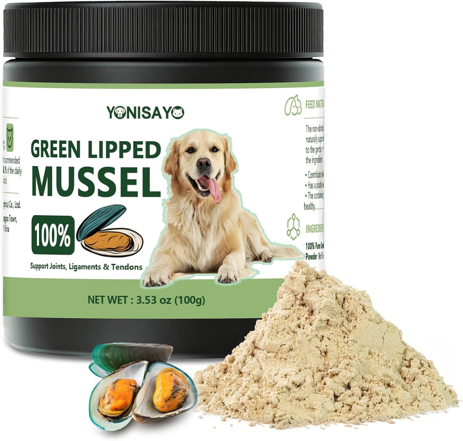 Green Lipped Mussels Powder for Dogs & Cats, 100% Pure Green Lipped Mussels
