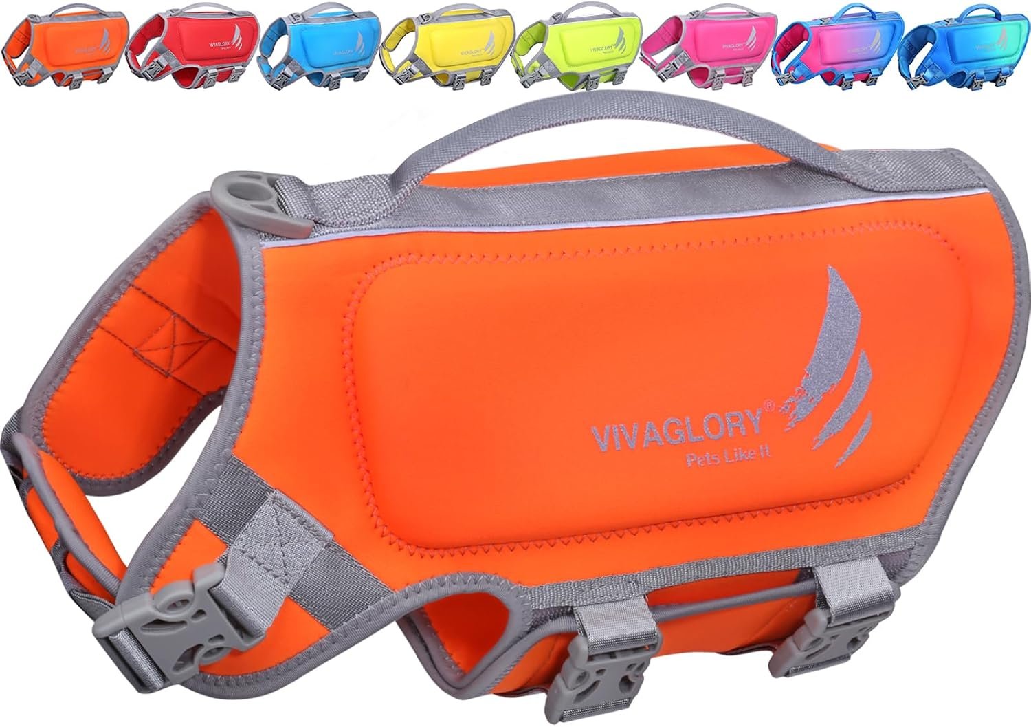 VIVAGLORY Dog Life Vest High Buoyancy Dog Swim Vest, S, Orange