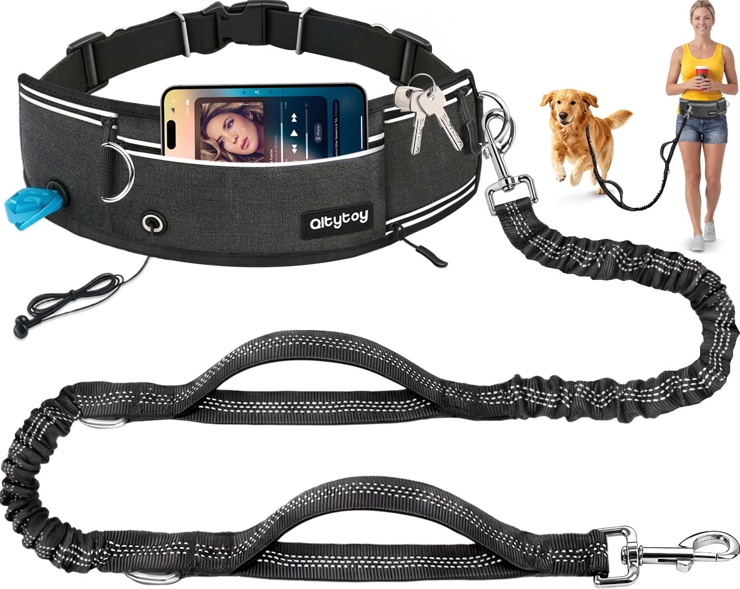 Hands Free Dog Leash, 240LB Heavy Duty Retractable with Fanny Pack