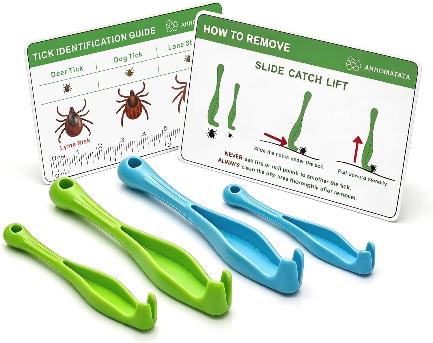 Tick Removal Tool & Twister Kit for Dogs, Cats & Humans, 4-Pack Portable Tick Remover Spoon & Puller Set with ID Card – First Aid Pet Tick Hook Picker for Camping, Hiking & Outdoors