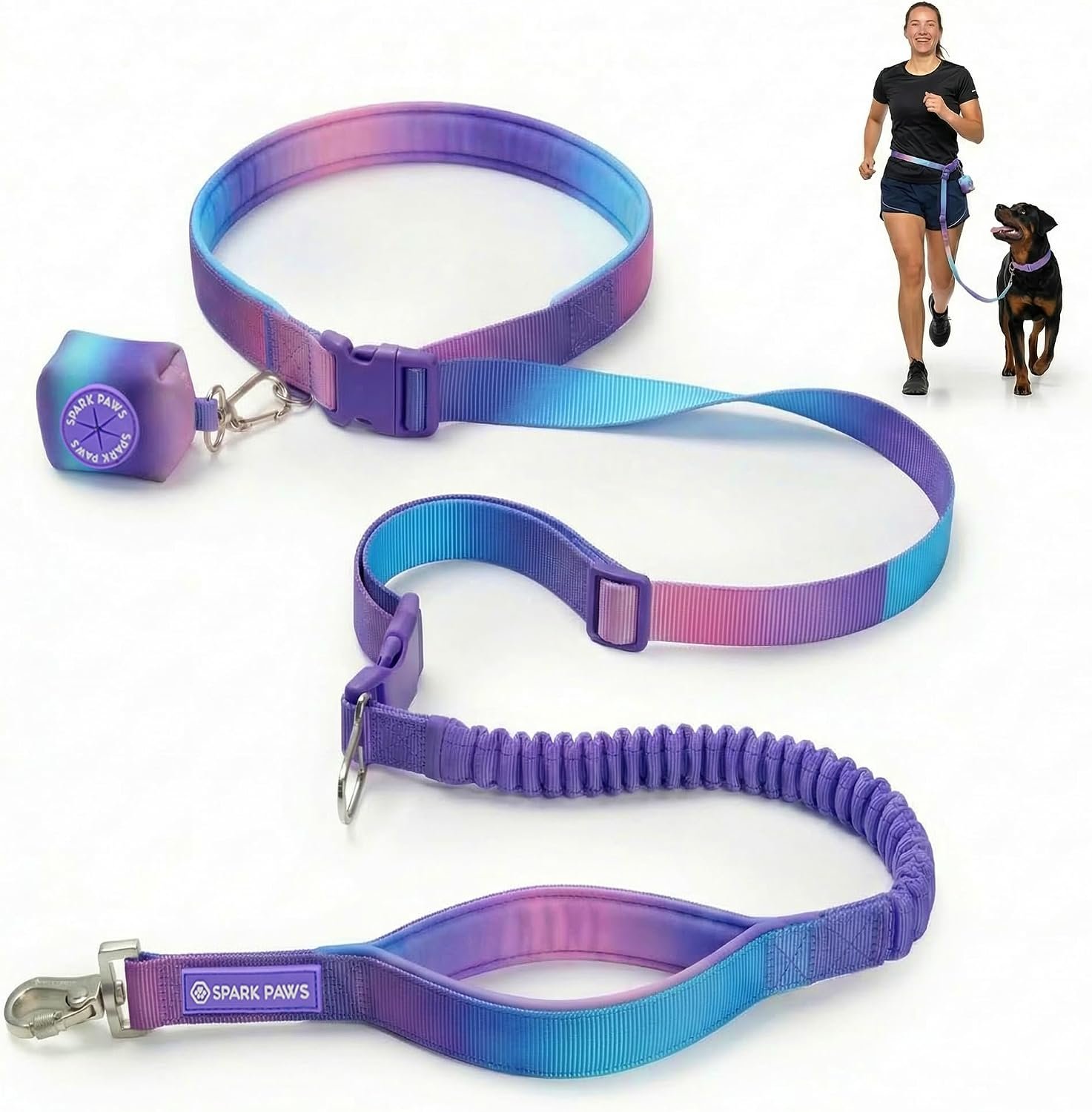 Spark Paws Hands Free Dog Leash – Bungee Waist Belt for Running & Walking