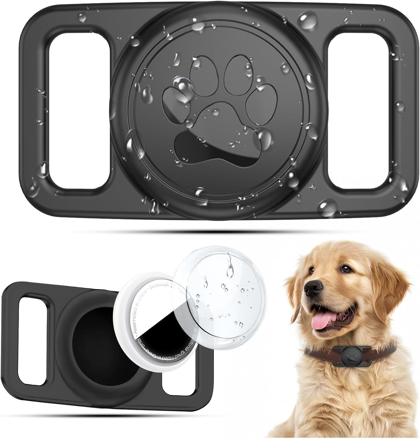 Linsaner Waterproof Dog Collar Holder for AirTag 1st & 2nd Gen, Black