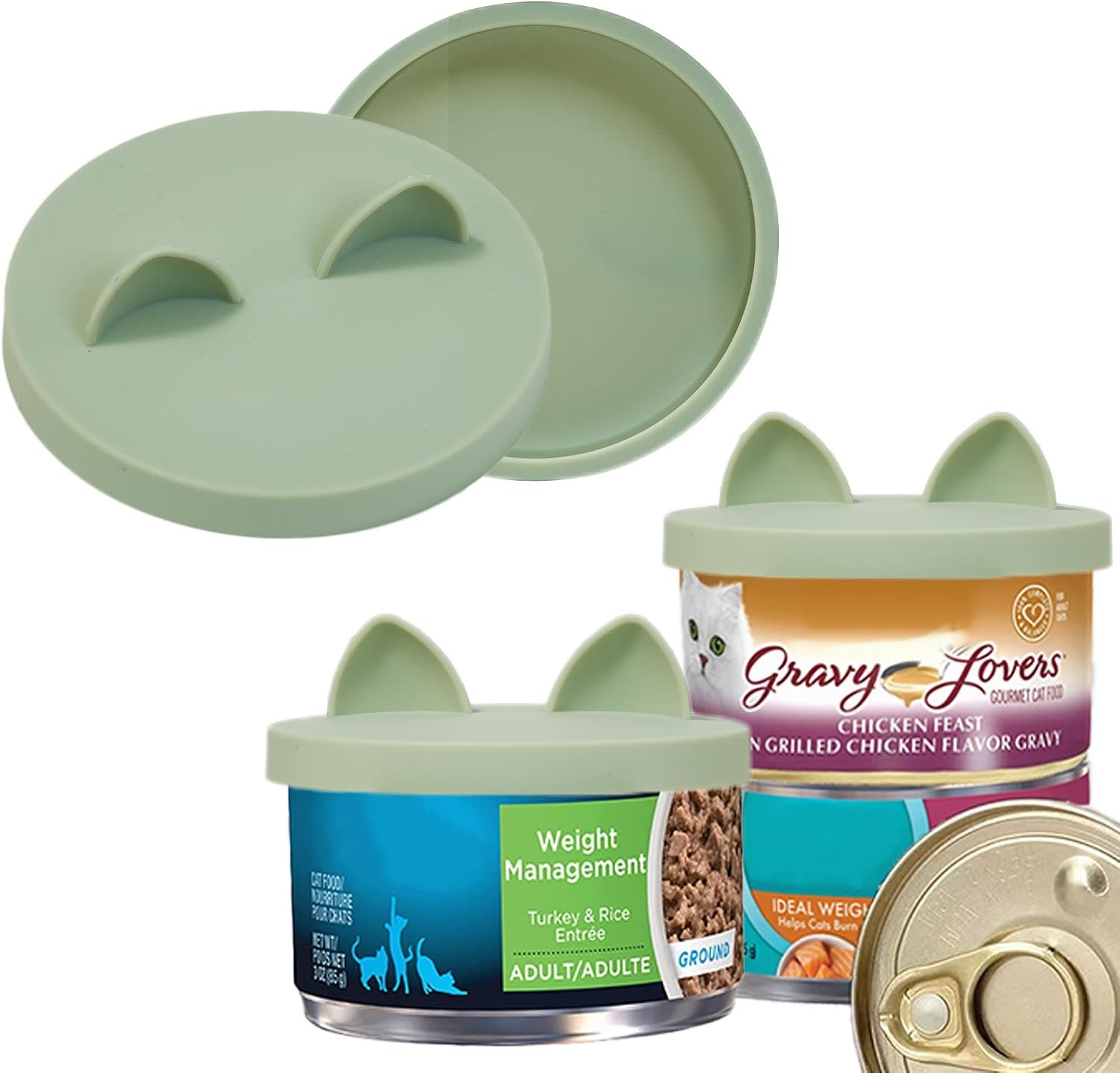 OHMO Cat Food Can Lids for 3oz Small Pet Cans, 2pcs, Sage Green