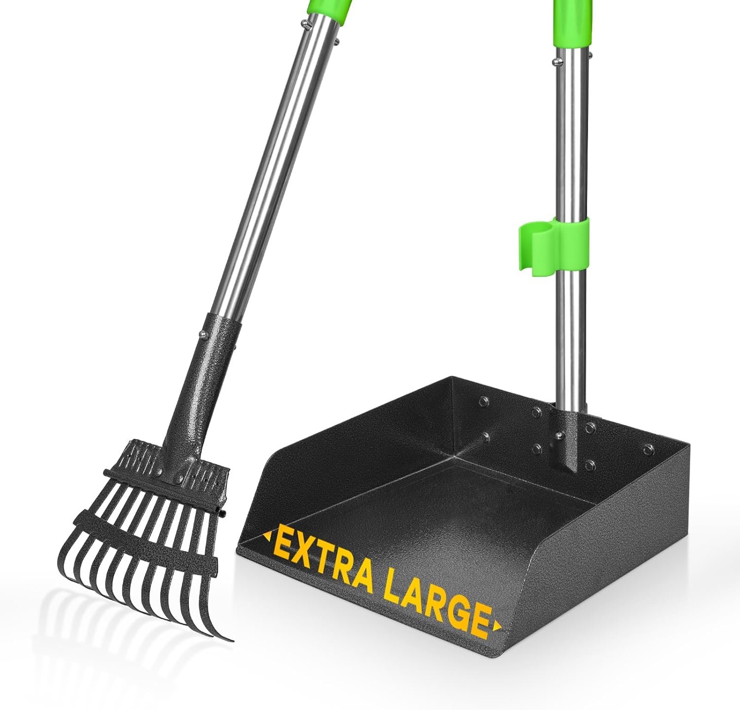 TOOGE Metal Pooper Scooper for Dogs Heavy Duty Long Handle Rake & XL Tray