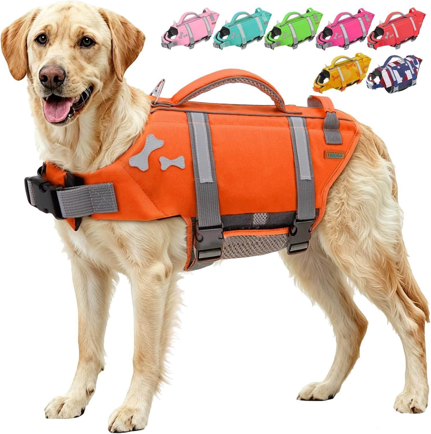 EMUST Dog Water Vest, Bright Color Dog Life Jacket for Swimming Boating