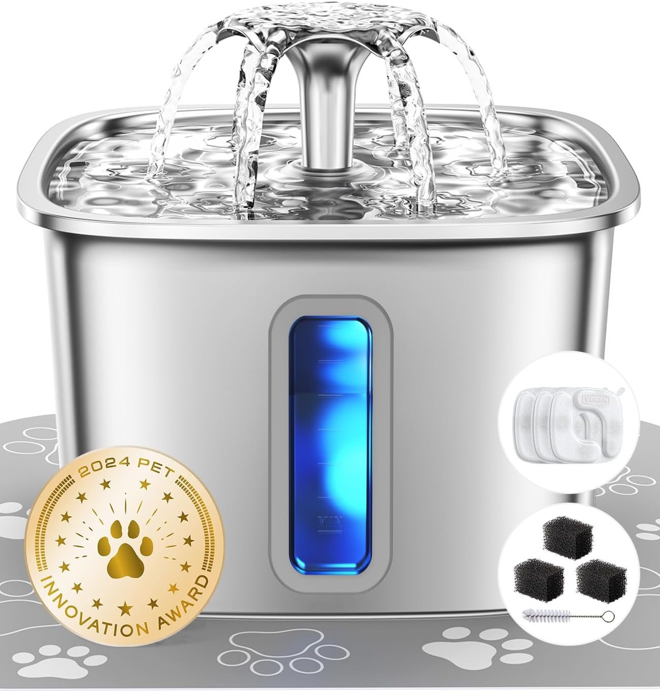 Veken Innovation Award Winner Stainless Steel Cat Water Fountain, 108oz, C1