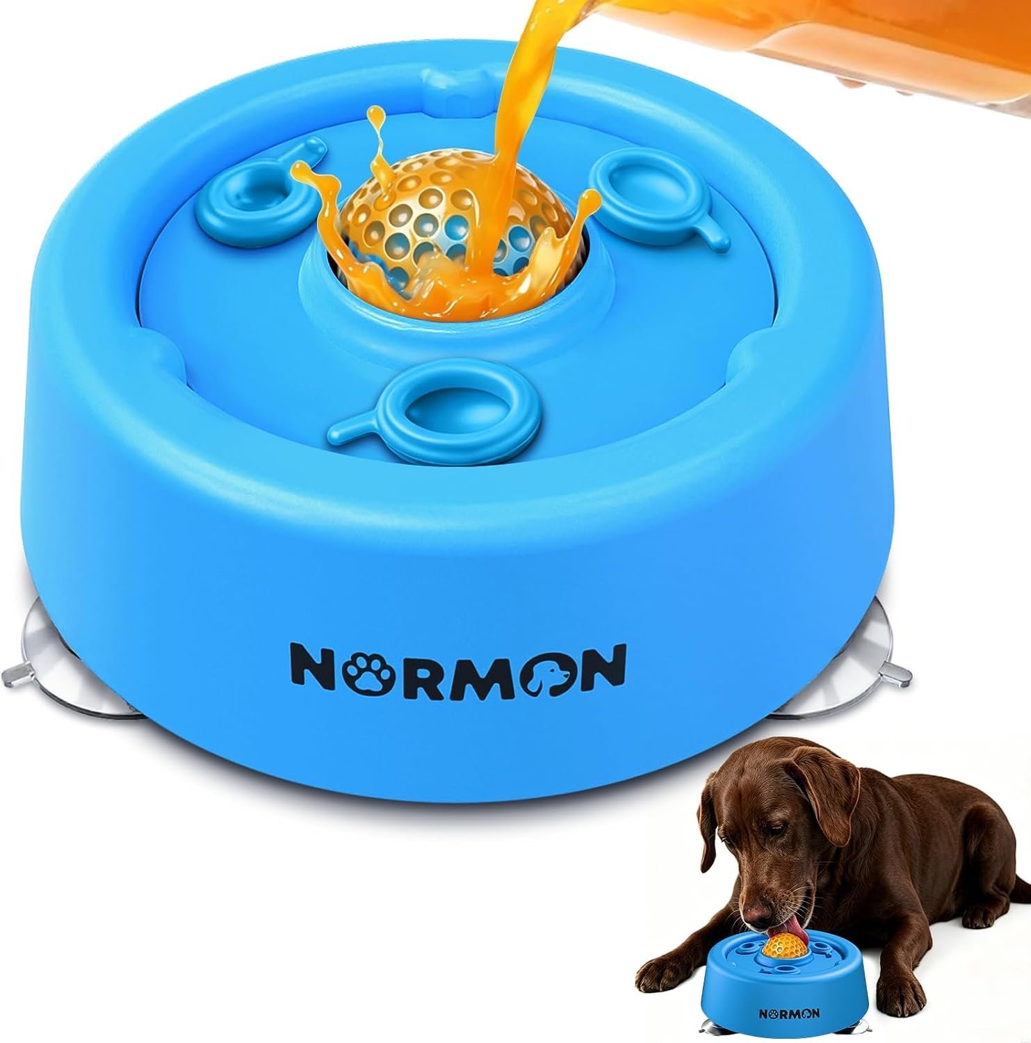 NORMON Dog Lick Bowl Slow Feeder with Rolling Ball & Suction Base