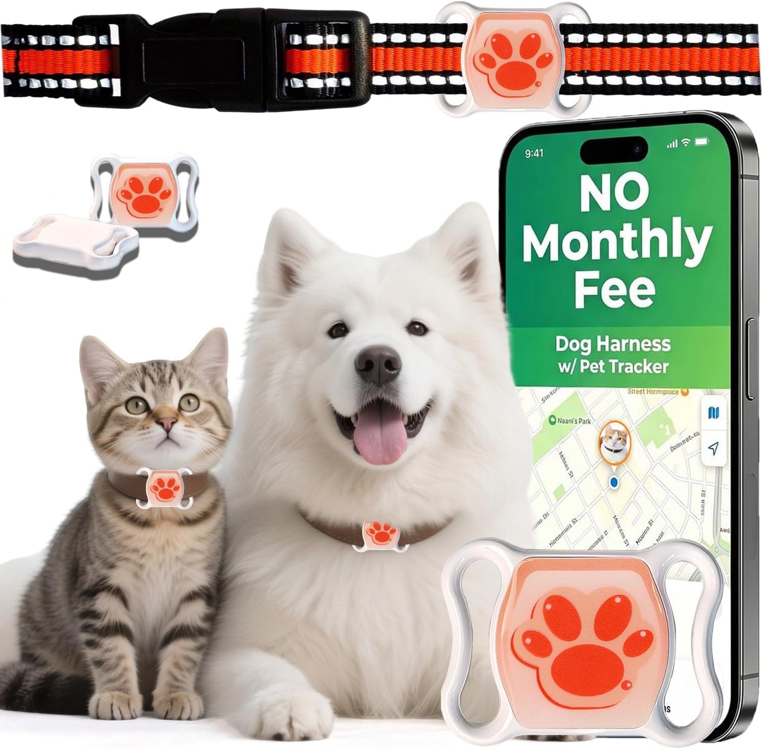 Pet GPS Tracker for Dogs & Cats, Smart GPS Collar with Real‑Time Tracking-Free Pet Collar Included
