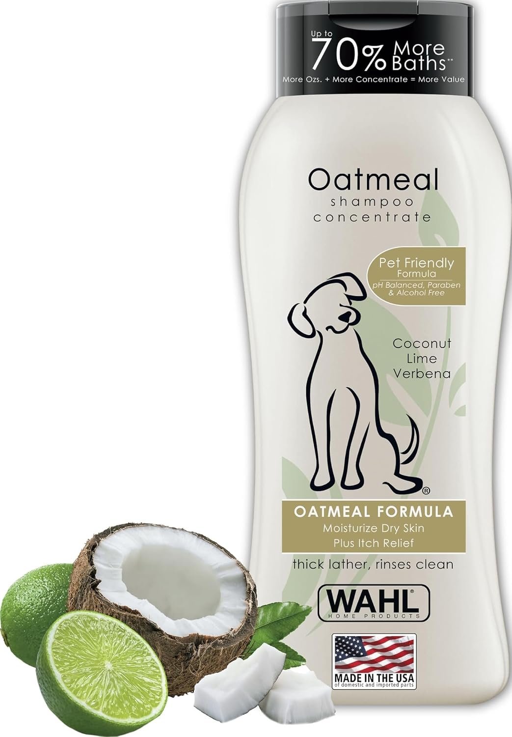 Wahl USA Dry Skin & Itch Relief Pet Shampoo for Dogs – Oatmeal Formula with Coconut Lime Verbena Scent & Pet Friendly Formula, 24 Oz – Model 820004A