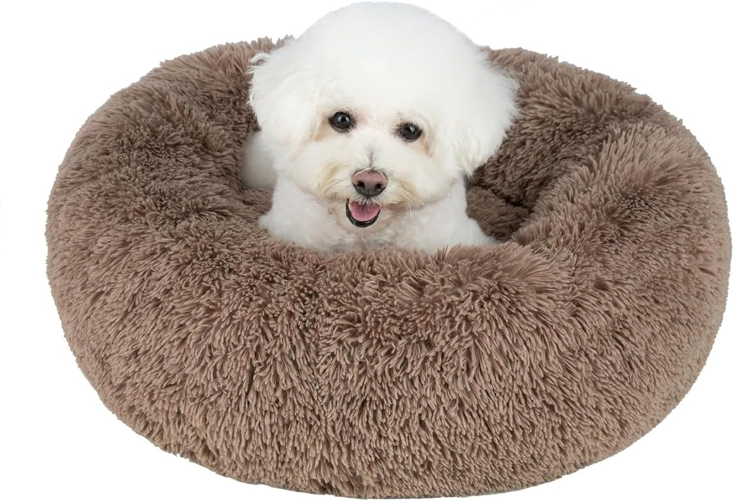 Best Pet Supplies Round Calming Dog Bed for Small, Medium & Large Dogs, Plush Donut Cuddler Pet Bed w/Raised Rim for Head, Neck Support, Anti-Slip Bottom Washable Bed – Caramel, 24 x 24 x 7