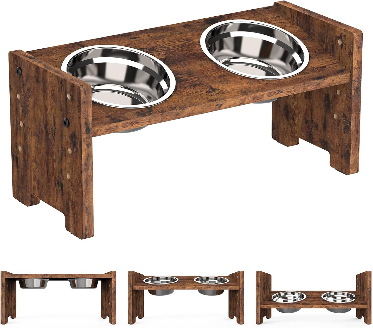 Vantic Elevated Dog Bowls, Raised Bowl Stand Adjustable Small, Rustic Brown