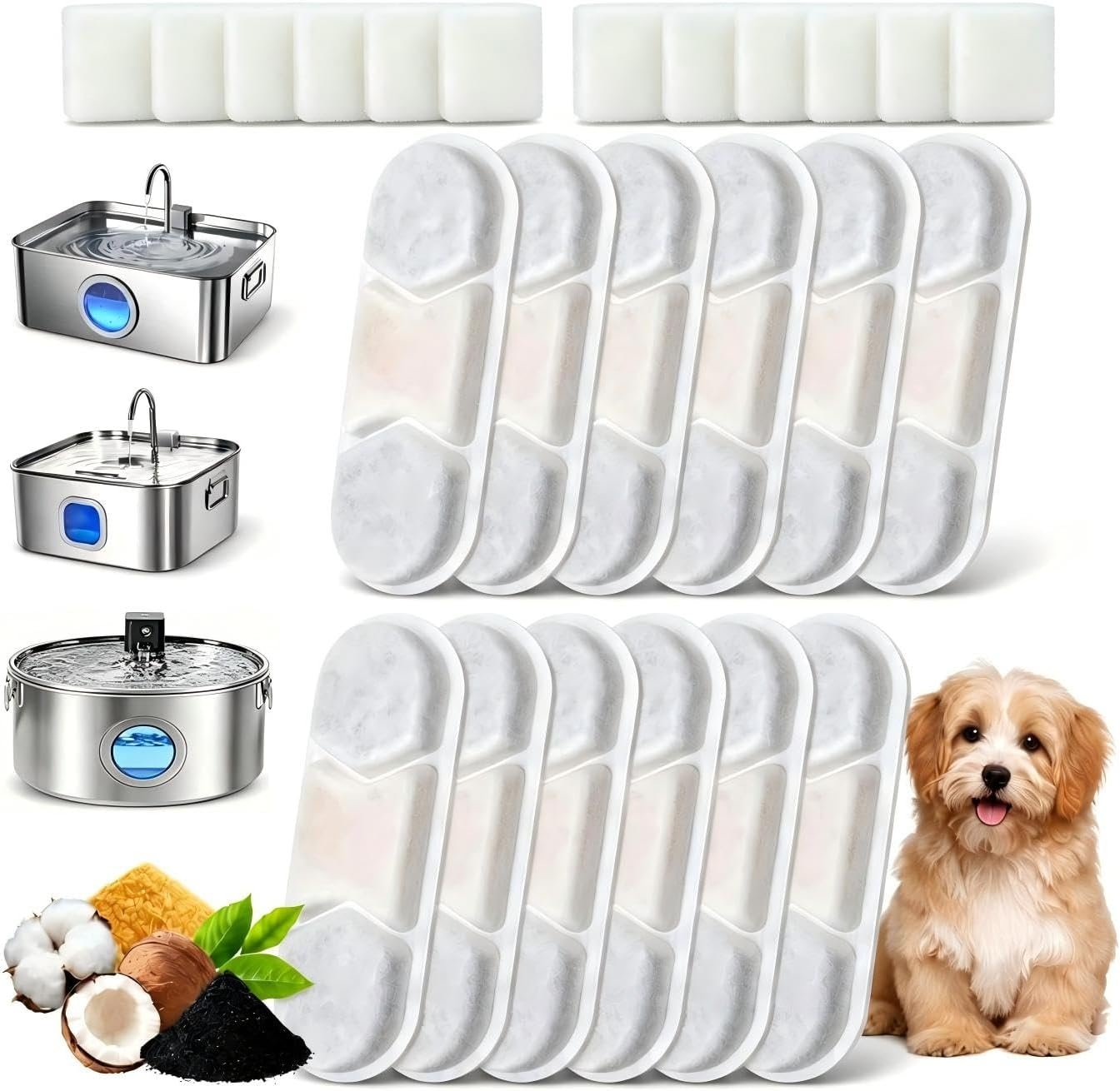 12-Pack Dog Fountain Filter Replacement for 12L/16L 3.2/4.2Gal