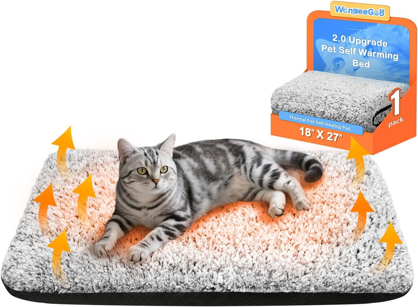 Self Warming Cat Bed, 2.0 Upgraded Thermal Mat for Indoor Cats, 18 x 27 In