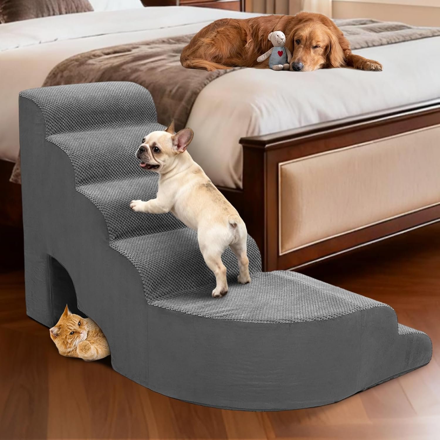 Dog Stairs for High Beds, L Shaped 6 Steps Dog Steps for Bed 27-30 inches