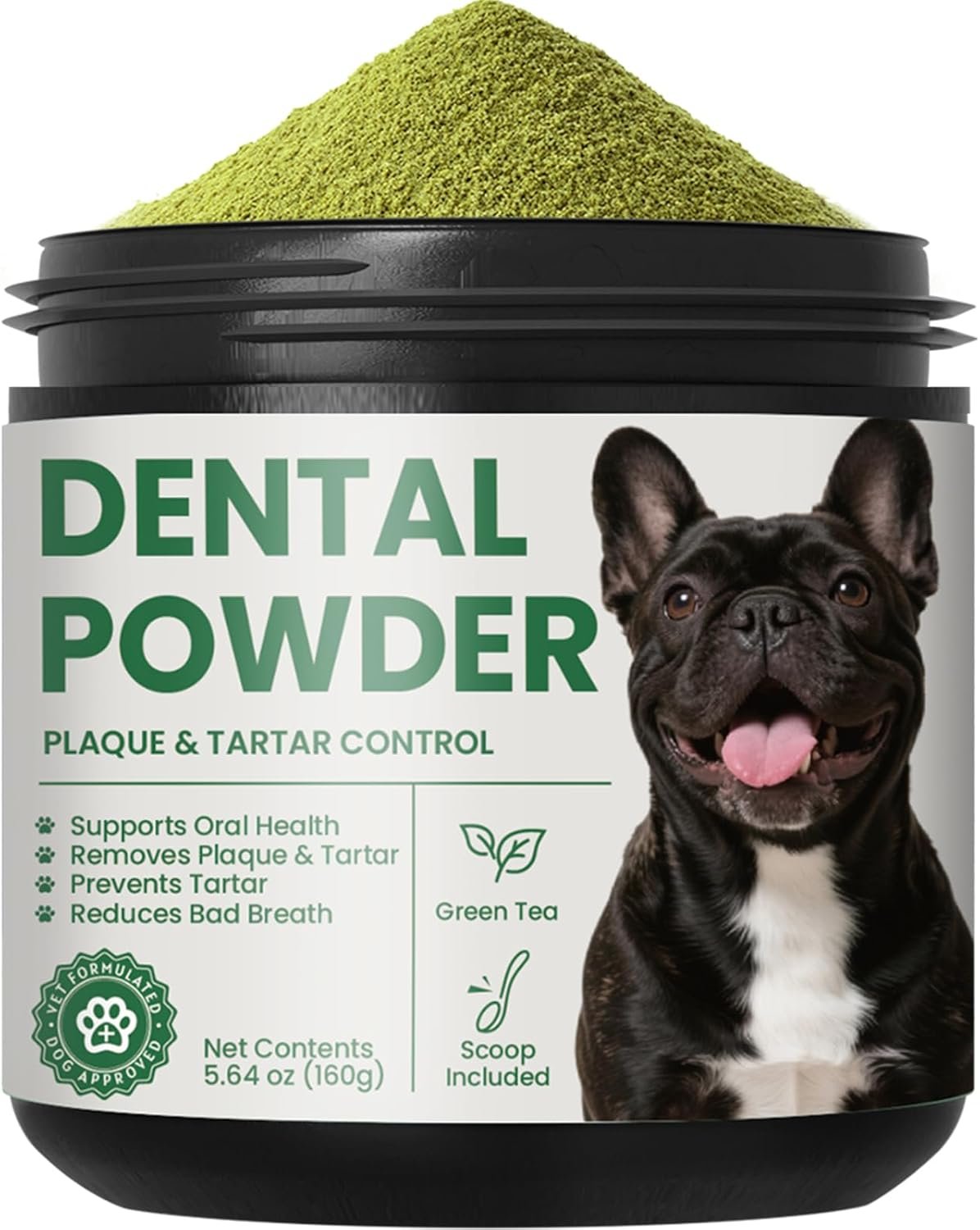 Dog & Cat Dental Powder: Ultimate Breath Freshener & Oral Care – Eliminates Bad Breath, Controls Plaque & Tartar – Enzyme & Probiotic Food Topper – Green Tea Flavor 5.64oz