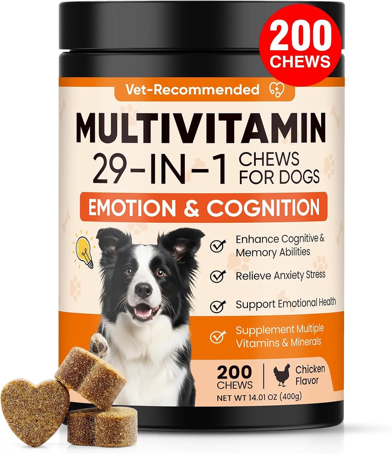 29 in 1 Dog Vitamins and Supplements 200 Ct Advanced Dog Multivitamin Chews