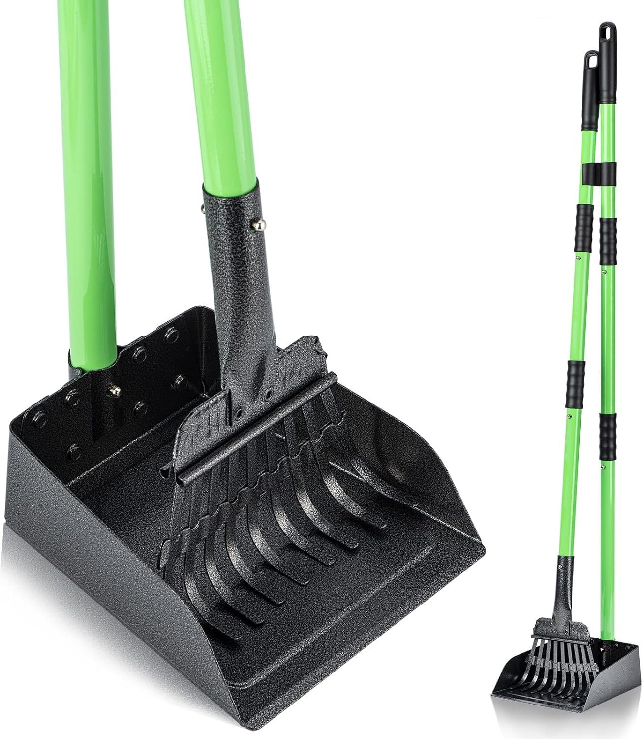 MXF Pooper Scooper, Dog Pooper Scooper Long Handle Stainless Metal Tray and Rake Set for Medium Small Dogs Heavy Duty – Use on Grass, Dirt or Gravel – Pet Supplies (Green)