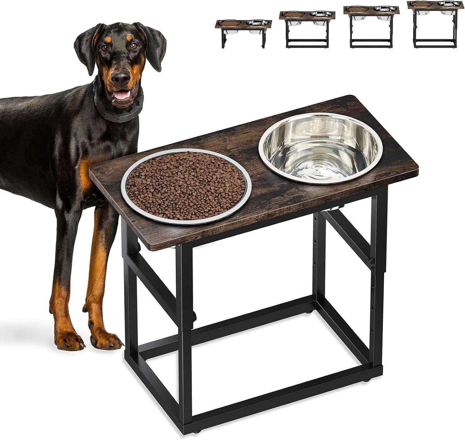 Zarler Elevated Dog Bowls for X-Large and Large Breed, 5 Adjustable Heights from 8.2” – 17.3”, 2 Stainless Steel Bowls, 8.2”,11.8”,13.7”,15.7”,17.3” Raised Dogs Food Bowl Stand