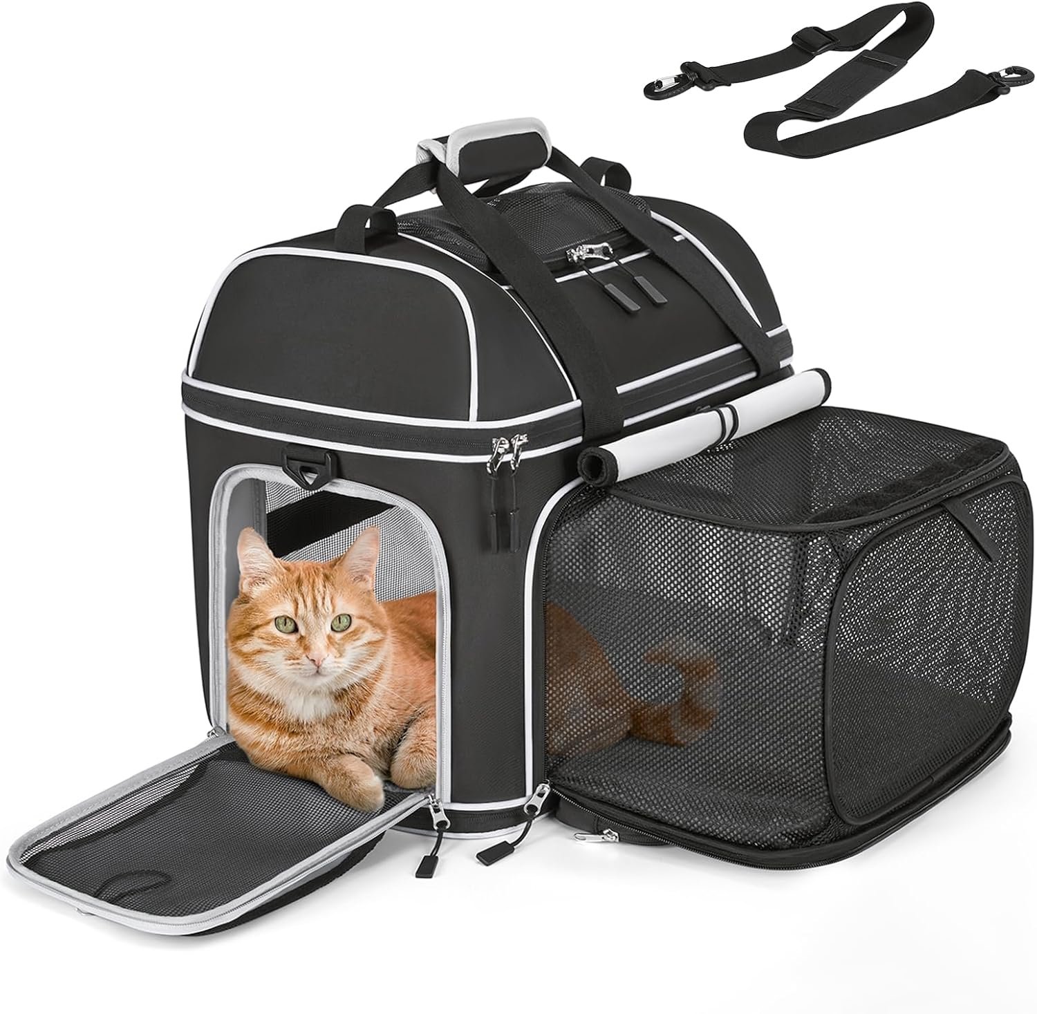 Expandable Pet Carrier: NOBLE DUCK Soft-Sided Cat Dog Carrier 17×11.8X(11.6+4.3) Inches Small Medium Cats Dogs Portable Travel Carrier Up to 25 Lbs Black
