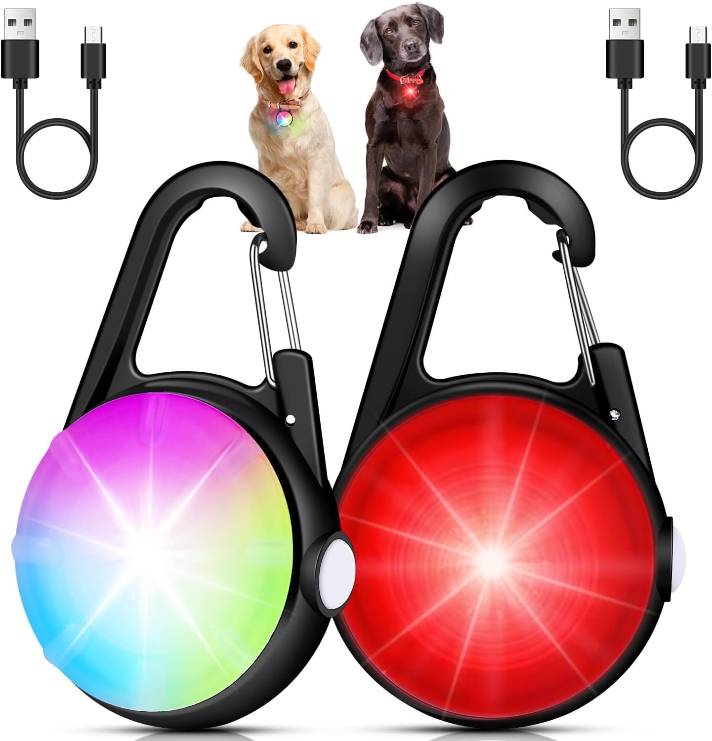 Clip On Dog Collar Light for Night Walking, 4 Modes & Rechargeable, 2 Pack
