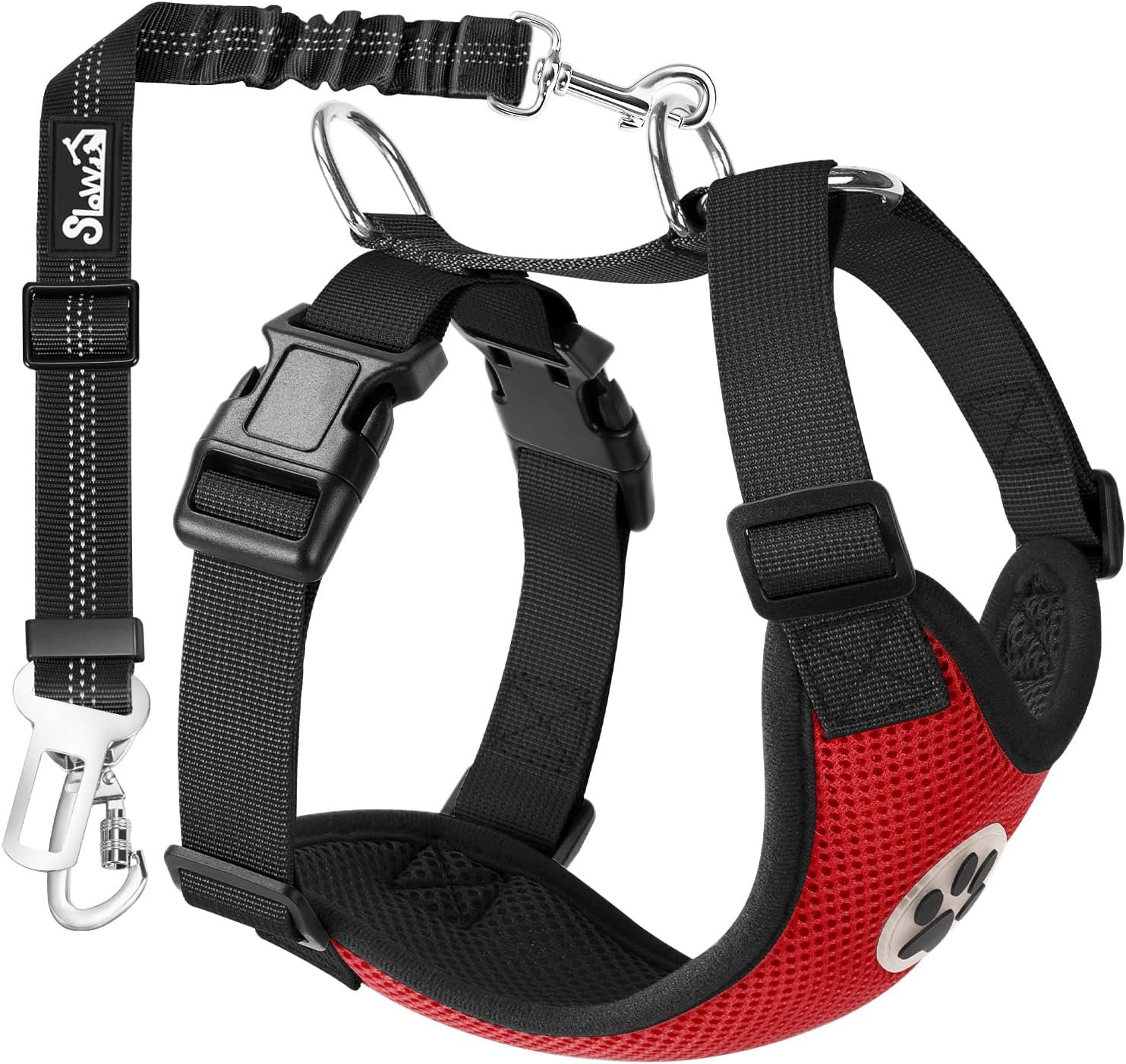 SlowTon Dog Seat Belt and Harness for Car, 2 in 1 Seatbelt Buckle, R M