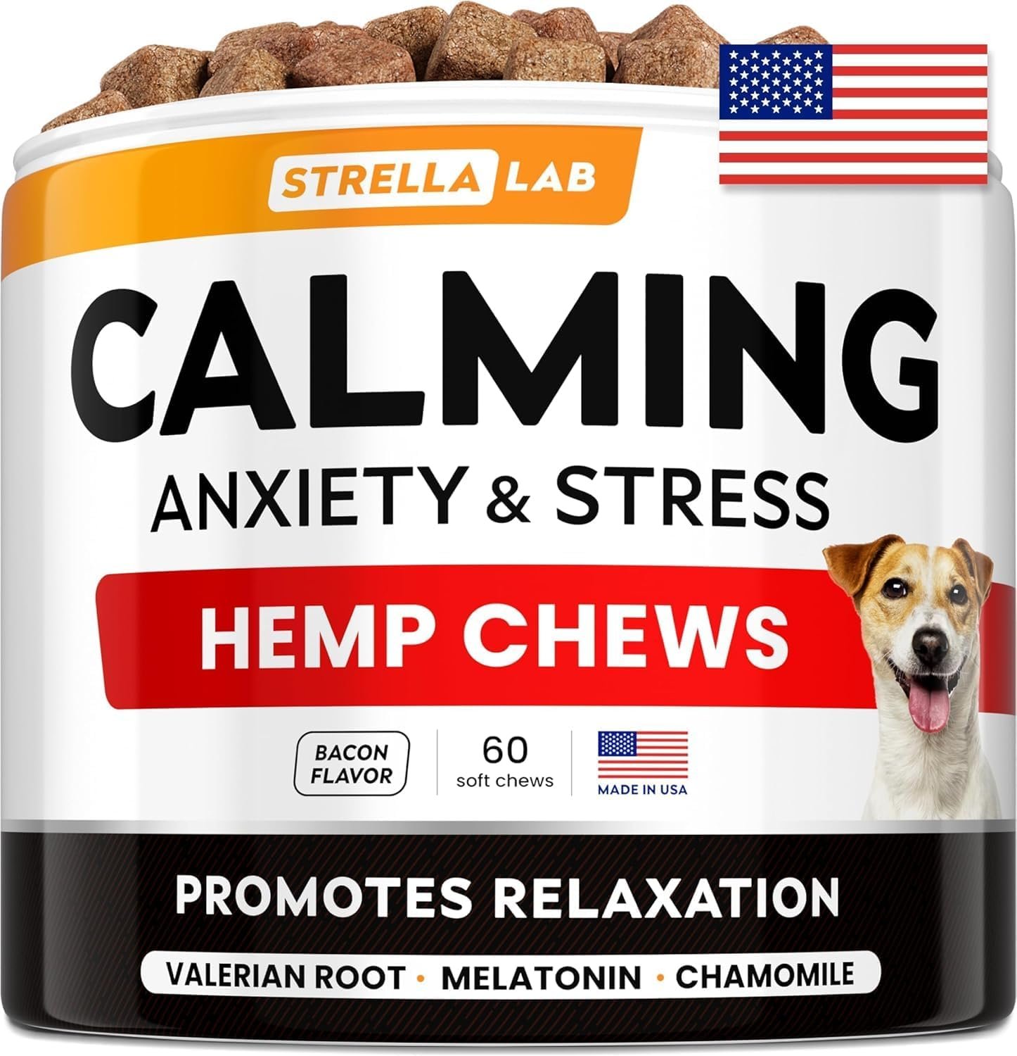STRELLALAB Hemp Calming Chews for Dogs – Stress, Anxiety Relief Treats