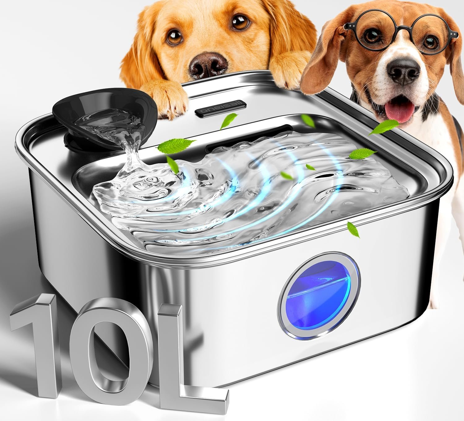 oneisall 10L/2.6Gal Dog Water Fountain for Large Dogs (with 2 Filters)