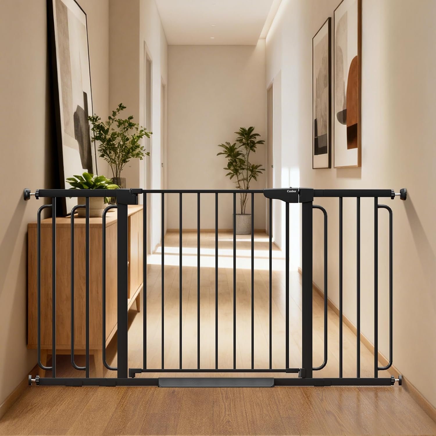 Cumbor 36.6-59″ Extra Wide Baby Gate for Stairs, Auto Close Dog Gate Black