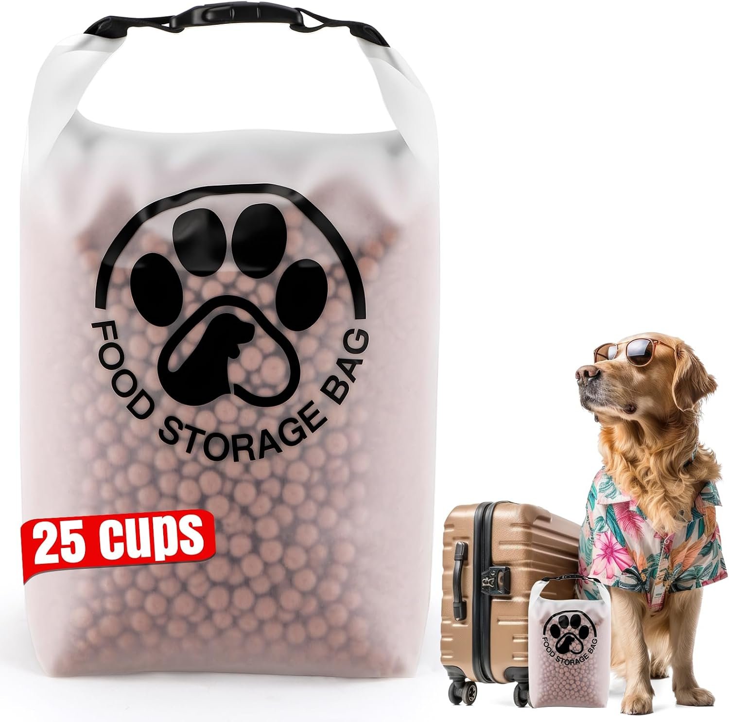25 Cups Pet Food Storage Bag for Travel – Transparent Leak-Proof Dog Food Container with Roll-Top Closure, Keeps Kibble Fresh for Camping Trip, Dog Boarding, Weekend Getaways