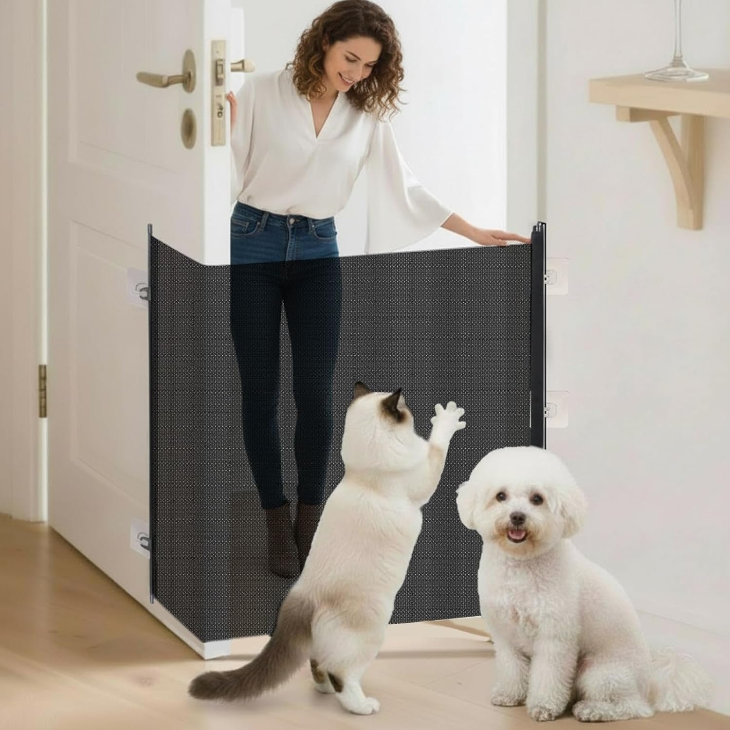 Retractable Dog Gate No Drill, Black, 30 x 70 Inches, Classic