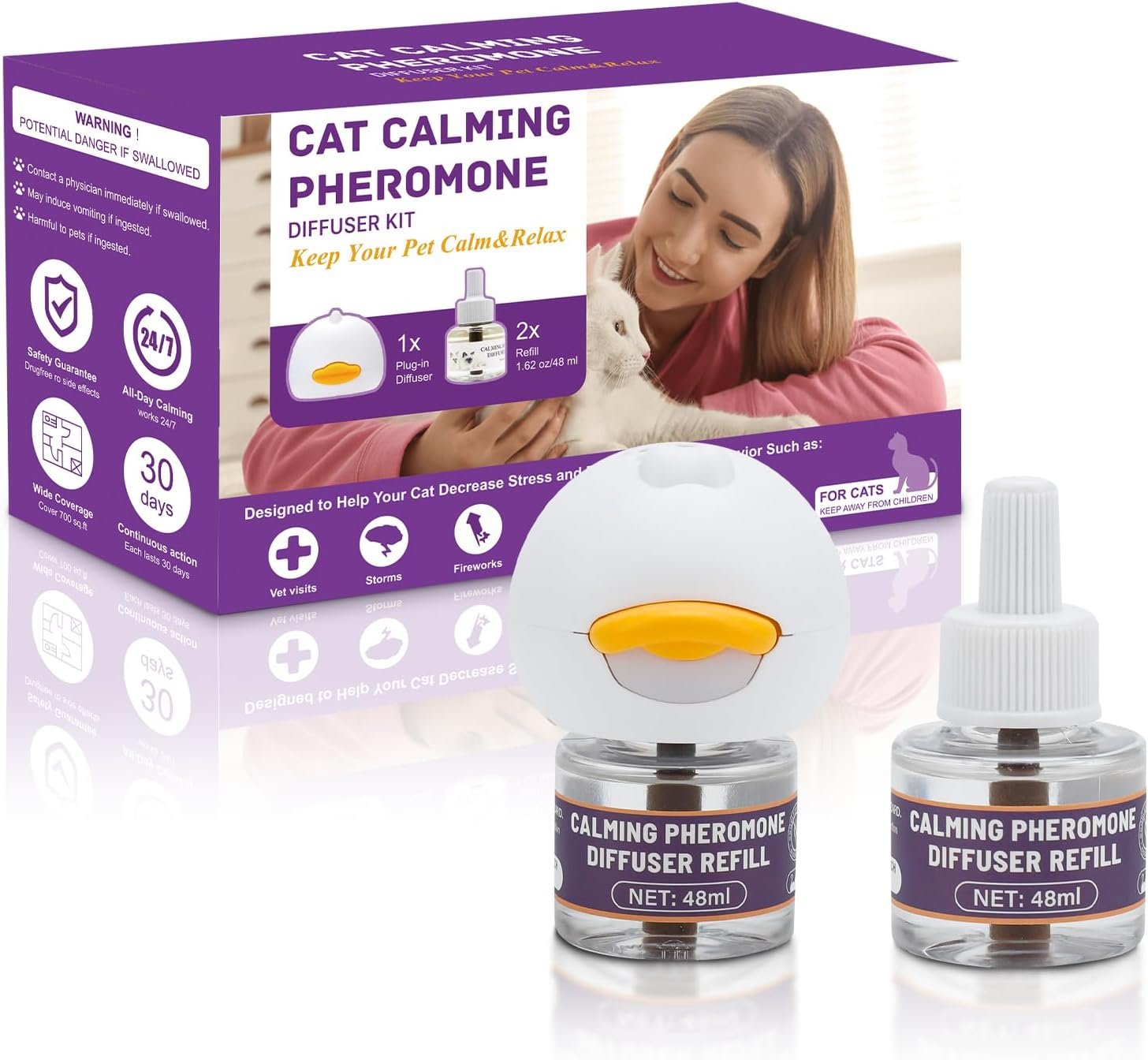 Reespring Cat Pheromones Calming Diffuser Starter Kit: Premium Pheromone Diffuser for Cats – Cat Pheromones Diffuser – Cat Calming Diffuser – Cat Calming Pheromone Diffuser (1 diffusers+ 2 Refills)