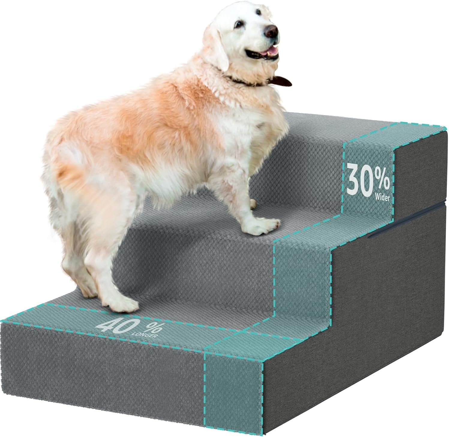YENING Large Dog Stairs for High Beds – Extra Wide Pet Steps for Large Dogs to Get on Tall Bed 3 Deep Step Cat Ramp for Couch