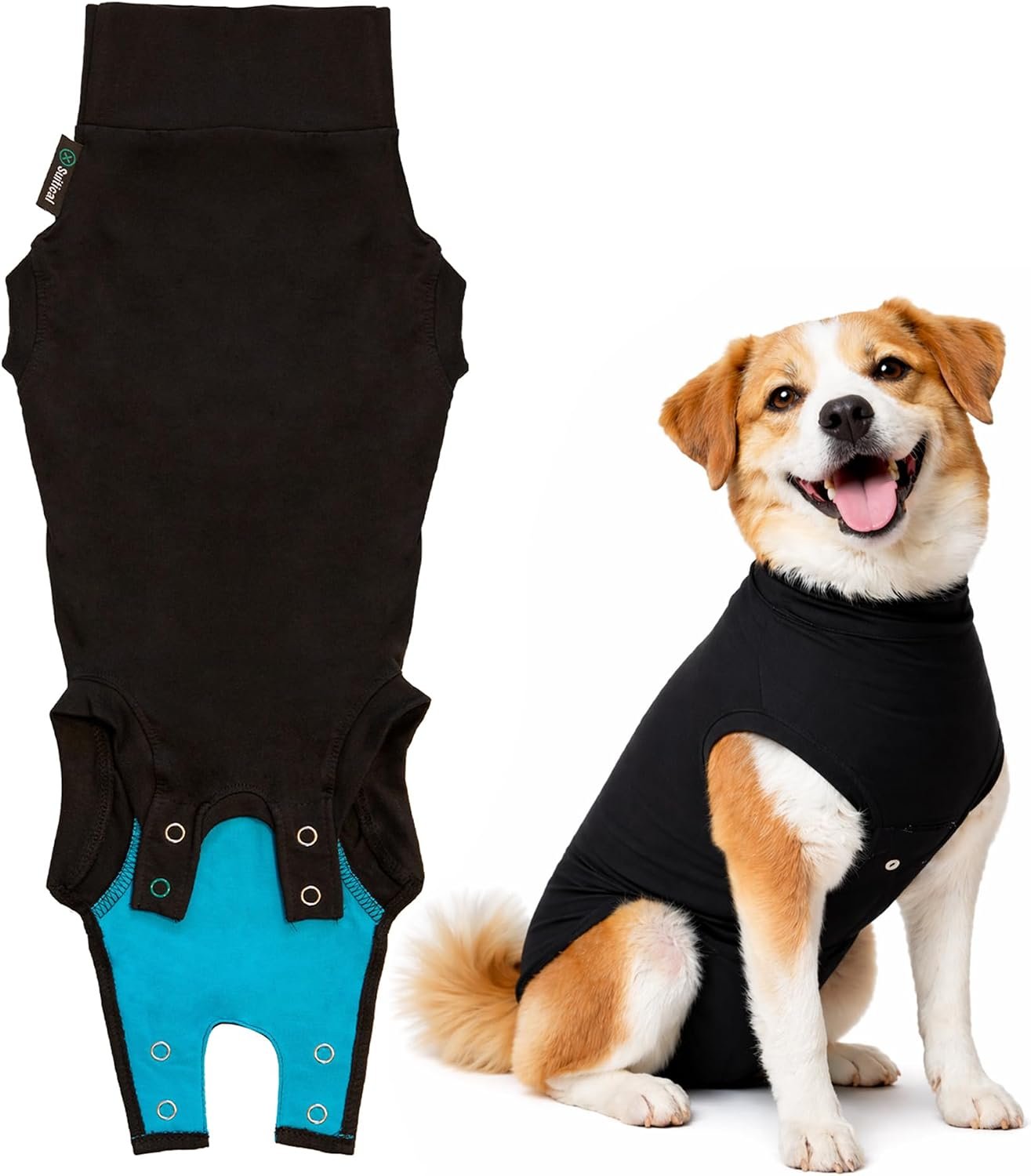 Suitical Recovery Suit for Dogs – Comfortable Post-Surgery Suit with Hold-Up System for Spay, Neuter, Skin Issues – Breathable, Cone-Free Option – Medium, Black – Neck to Base of Tail: 21.7 – 27.2 in