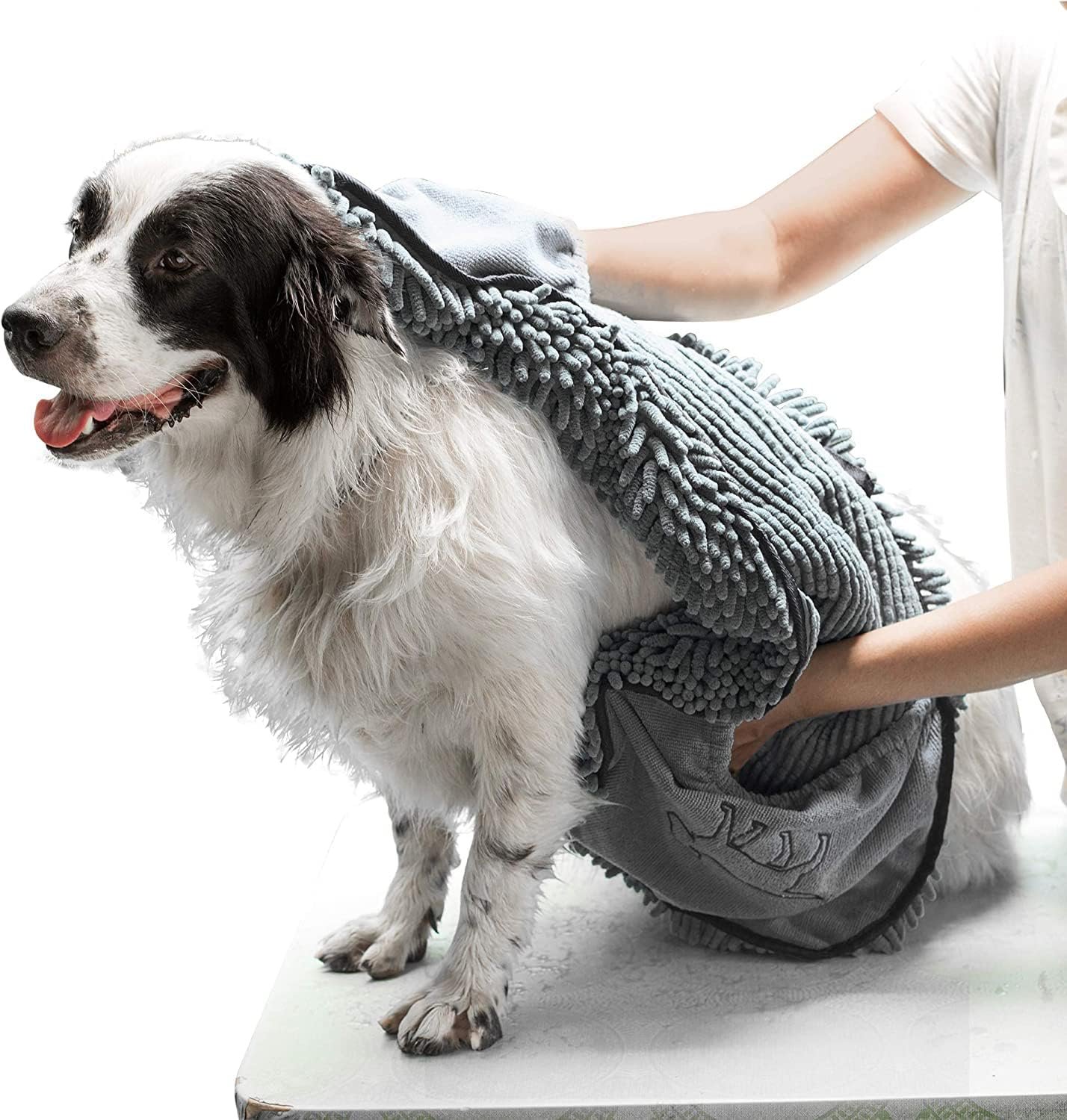 Tuff Pupper Quick Dry Towel for Dogs | Ultra Absorbent Microfiber Shammy | Extra Large 35×15 Size Dog Bath Towel | Comfortable Hand Pockets | Indoor Outdoor Use | Durable Material | Machine Washable