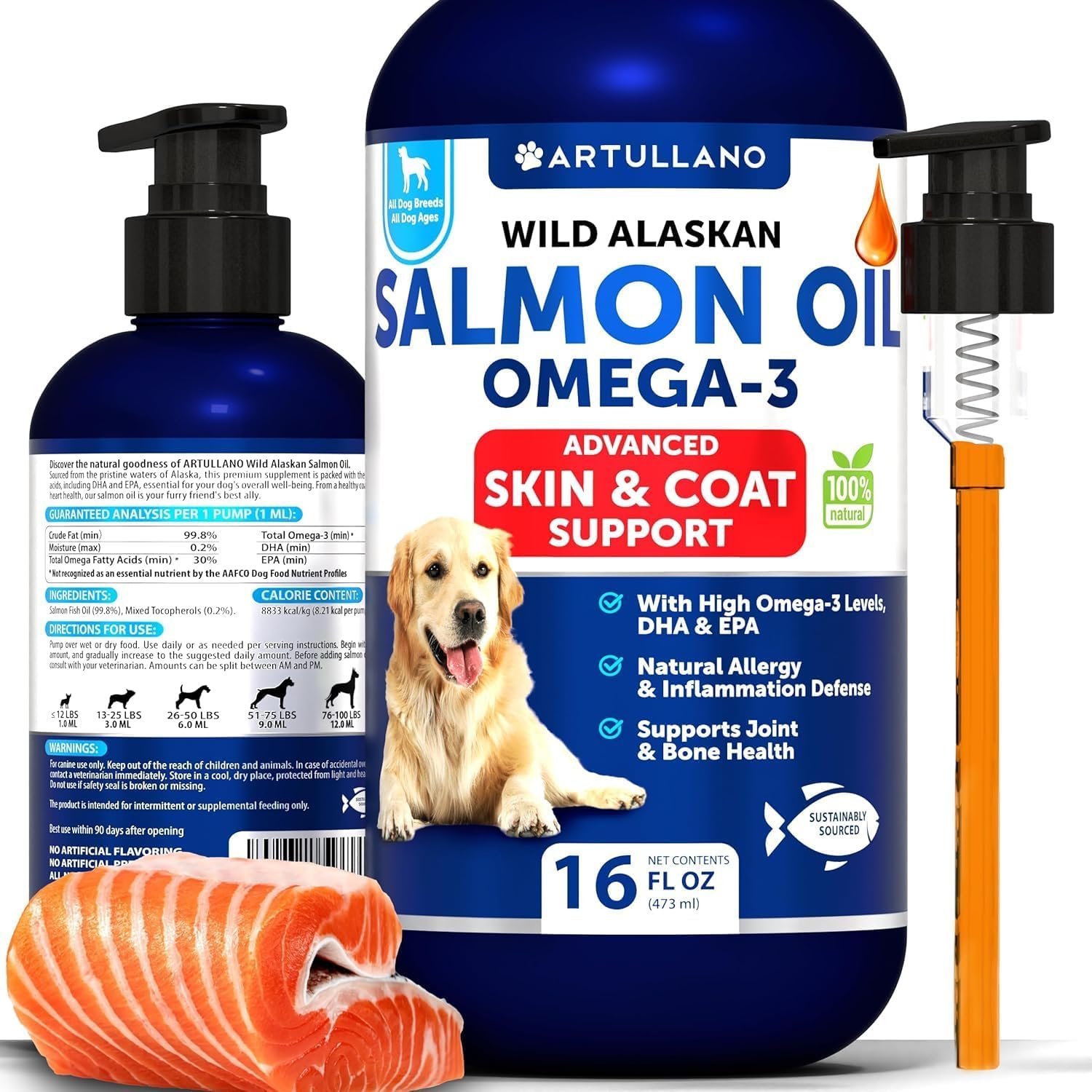 Wild Alaskan Salmon Oil for Dogs – 16 OZ – Fish Oil for Dogs – EPA & DHA