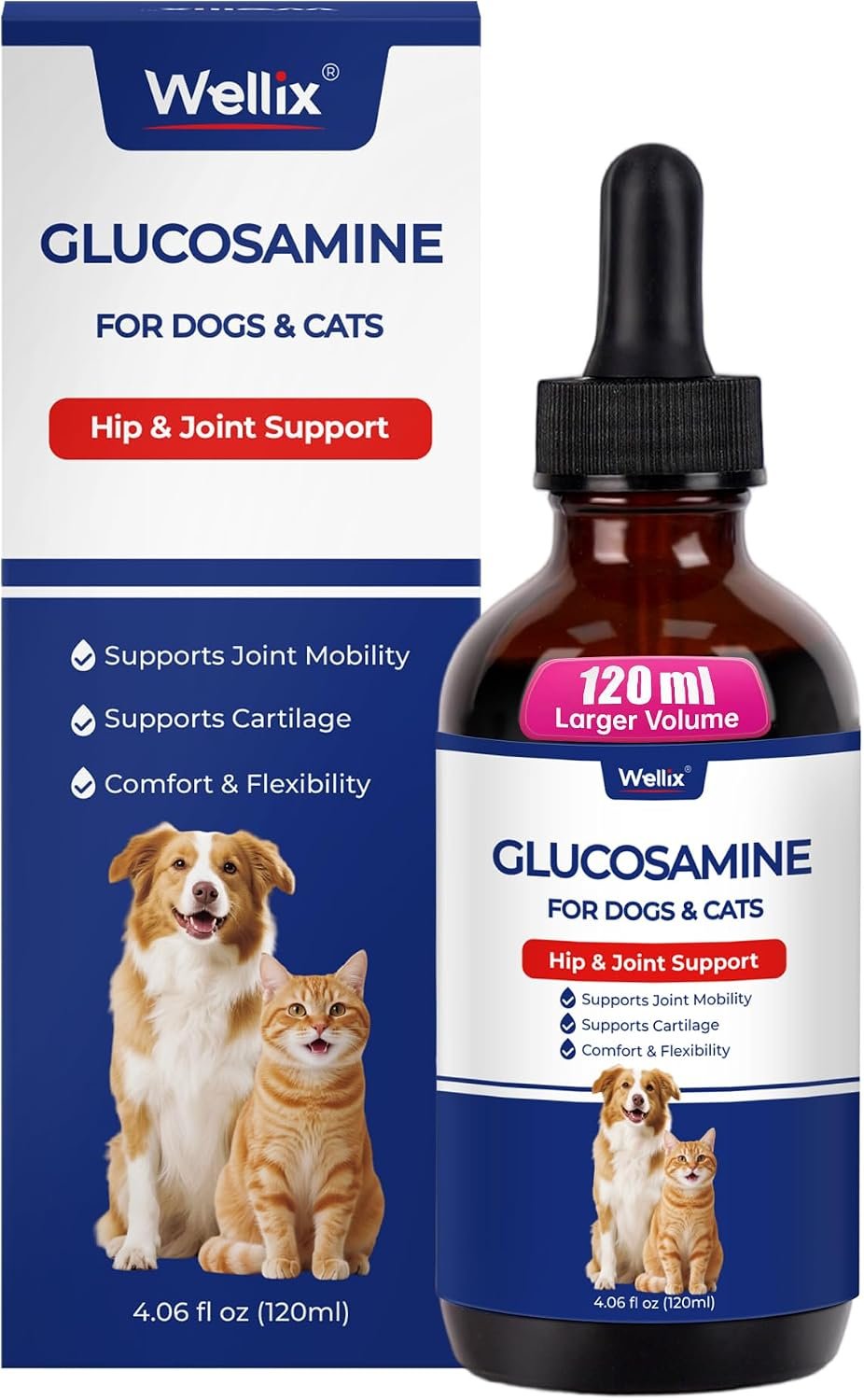 Wellix 4 oz Joint Supplement Drops for Dogs & Cats – Mild Turmeric Formula