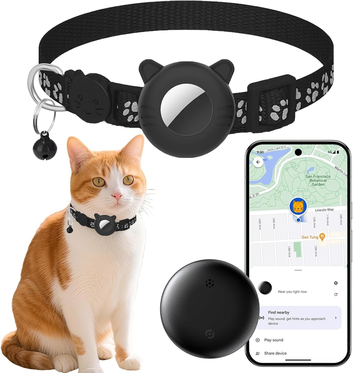 GPS Cat Tracker with Collar, Smart Tracker for Cats – No Subscription | Waterproof | Real-Time Tracking | 365-Day Battery Life, Pets Locator for Small Dogs, Cat Anti-Lost Device (Android Only)