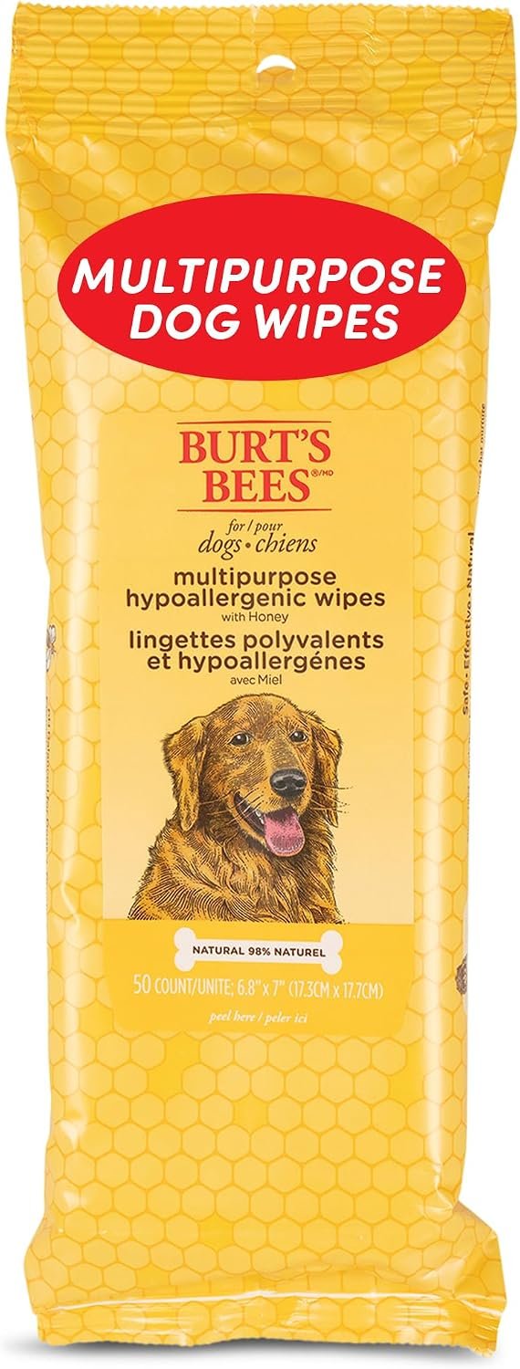Burts Bees for Pets Honey Multipurpose Dog Grooming Wipes, 50 Count