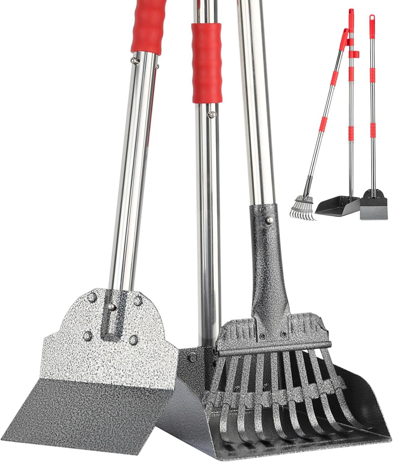 FUSBUNTY Long Handle Dog Pooper Scooper, Heavy Duty Stainless Steel Rake