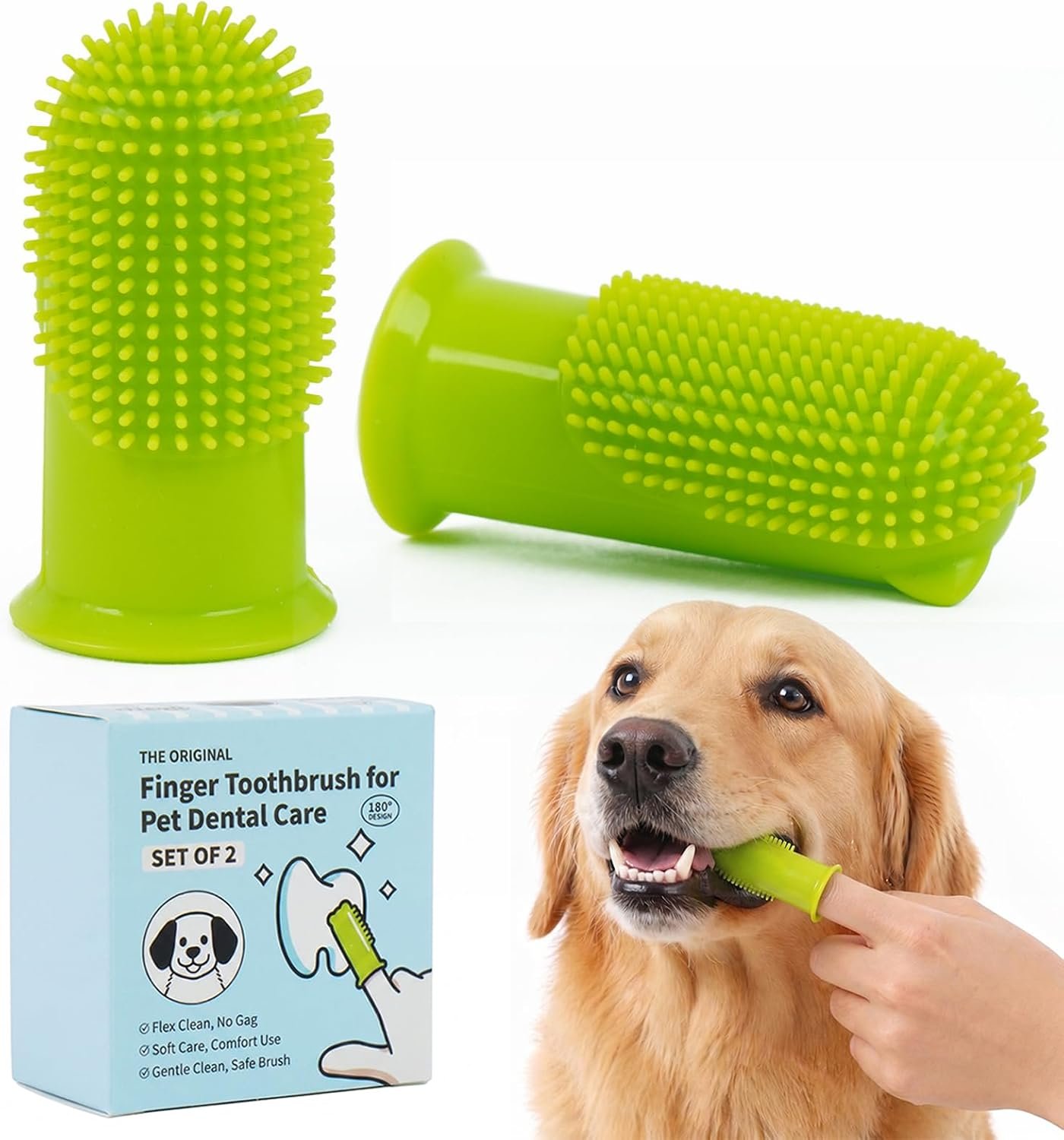 Dog Finger Toothbrush, 2-Pack Silicone