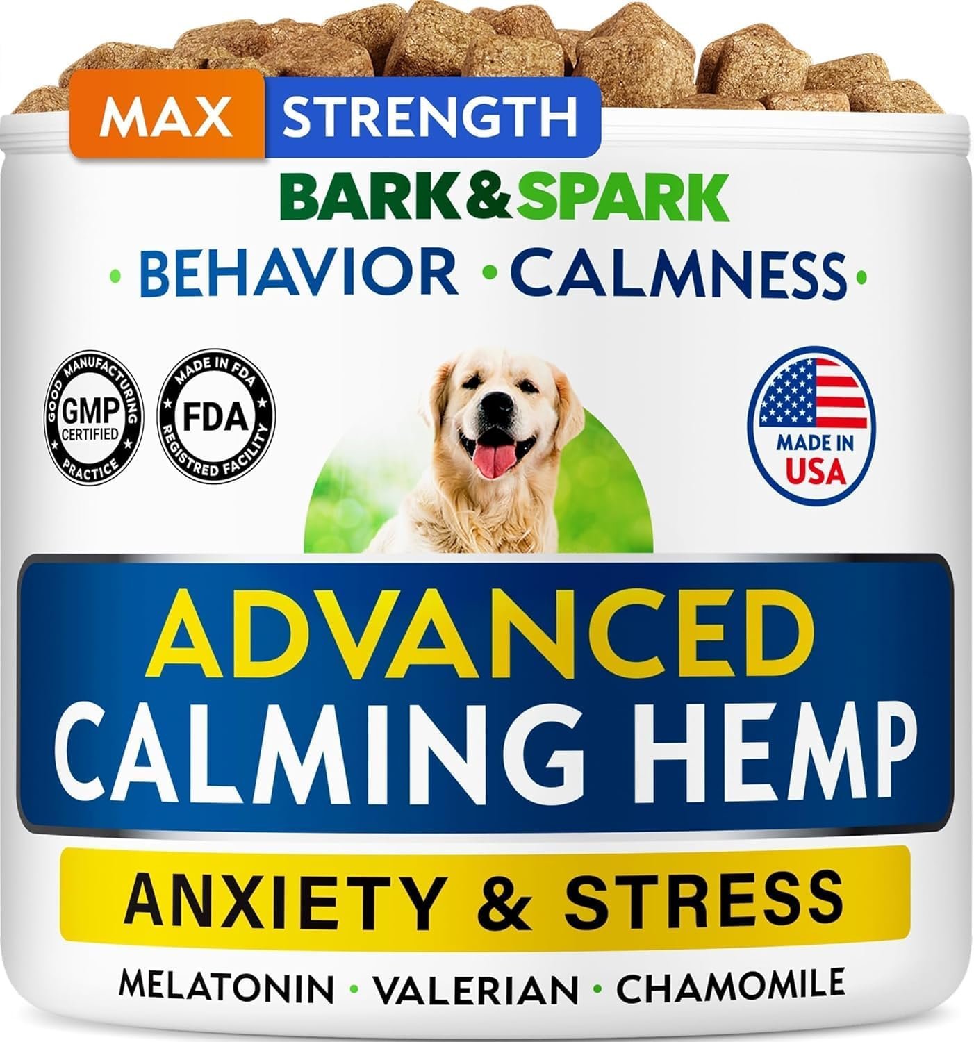 BARK&SPARK Hemp Dog Calming Chews – Stress, Travel, Anxiety Relief Treats