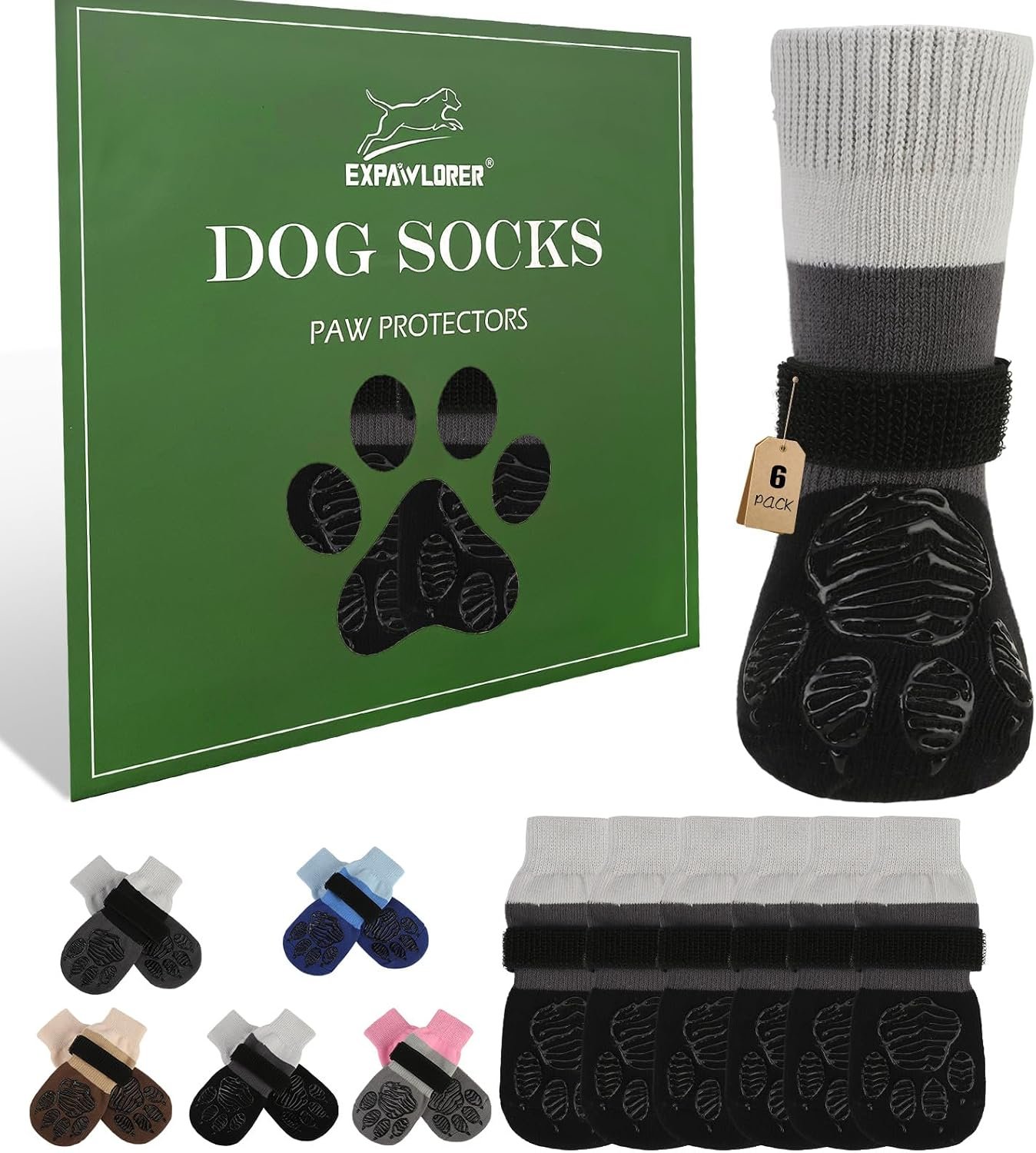 EXPAWLORER Non-Slip Dog Socks for Hardwood Floors to Prevent Licking Paw M