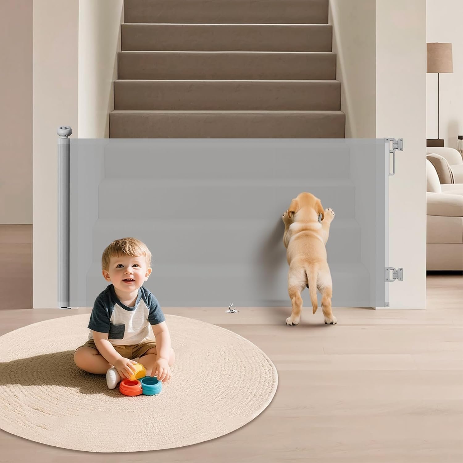 Extra Wide Retractable Baby Gate 34″ Tall Fits Up to 71″ Wide Gray