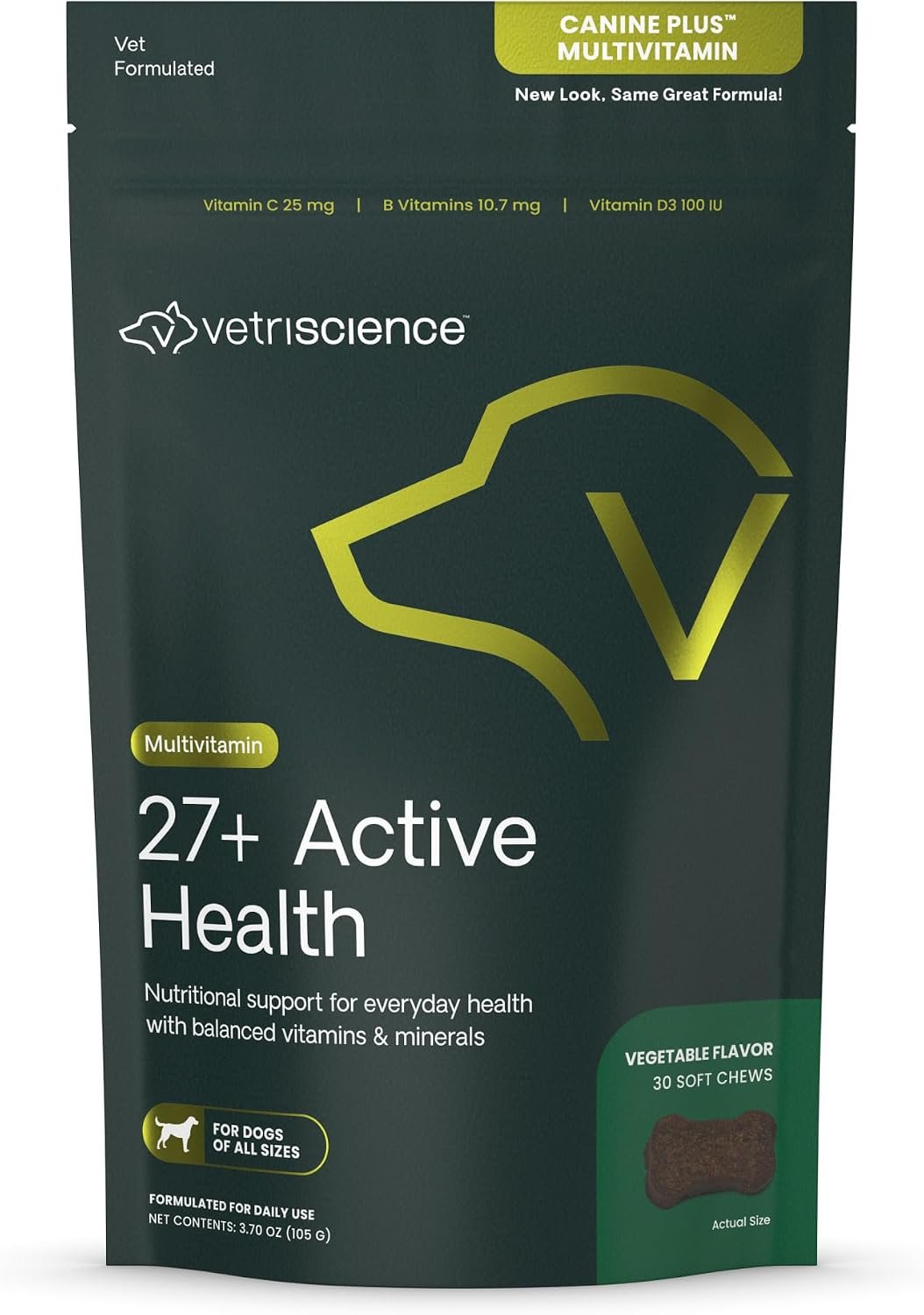 VetriScience 27+ Active Health Chews for Dogs, Veggie, 30 Count