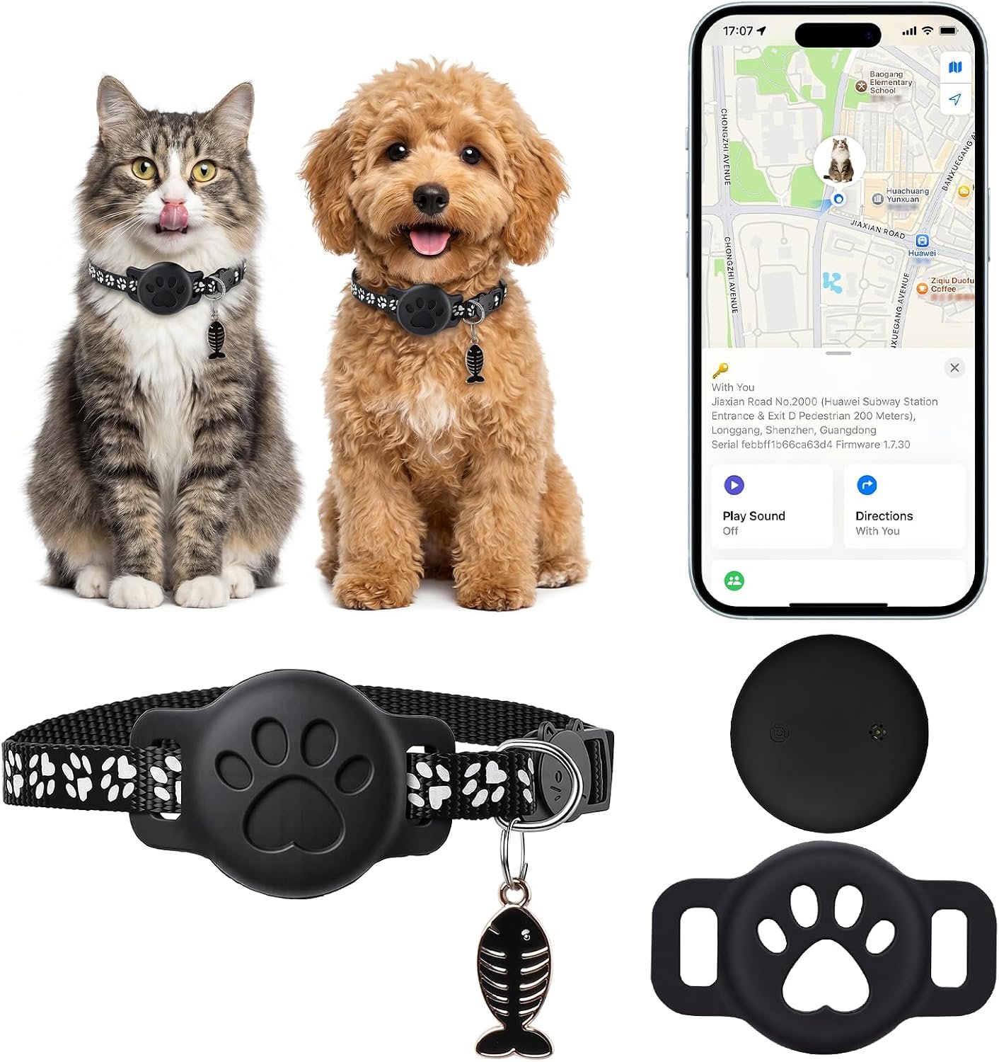 Pet Tracker Collar for Cats, Smart Collar for Small Dogs with Locator