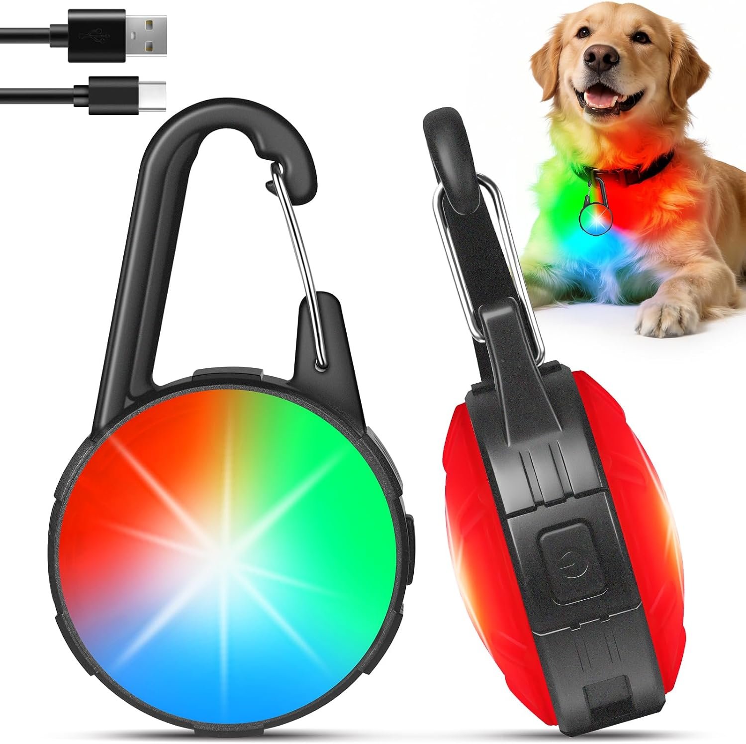2 Pack Double Sided Dog Collar Light, 6 Modes Dog Lights for Night Walking, Rechargeable LED Pet Collar Light for Nighttime Clip on, IP68 Waterproof Pet Walking Accessories
